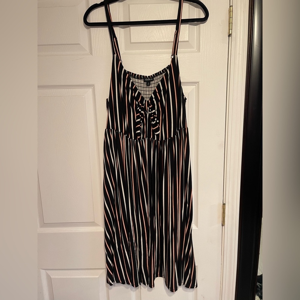 Torrid size 2 Striped Midi Dress in Black, White, and Orange